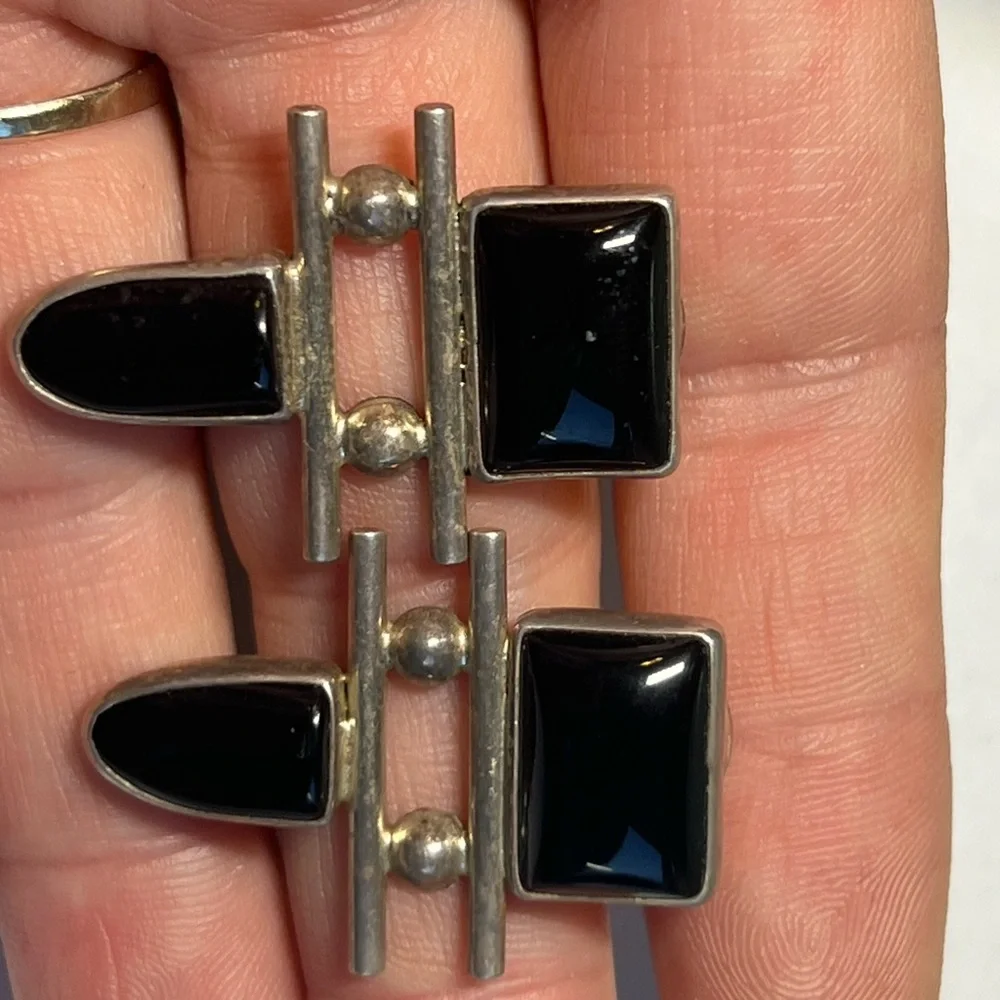 Vintage Sterling silver black onyx earrings